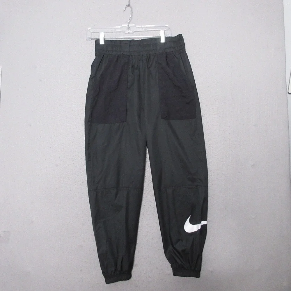 Nike Sportwear Joggers Pants Women Medium Black Woven Swoosh Sporty Windbreaker